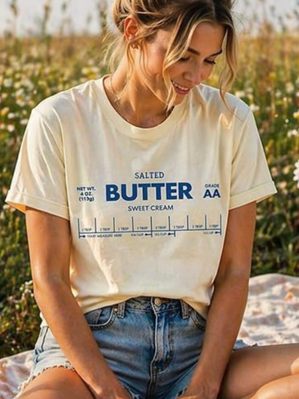 New - Funny Butter Printed Graphic T-Shirt for Women Salted Butter Foodie Baking